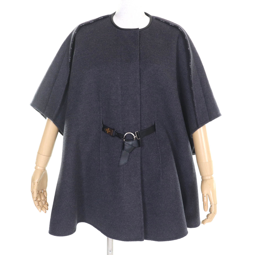 Excellent LOUIS VUITTON coat Belted monogram placket Charcoal gray 34 FGC038QWE