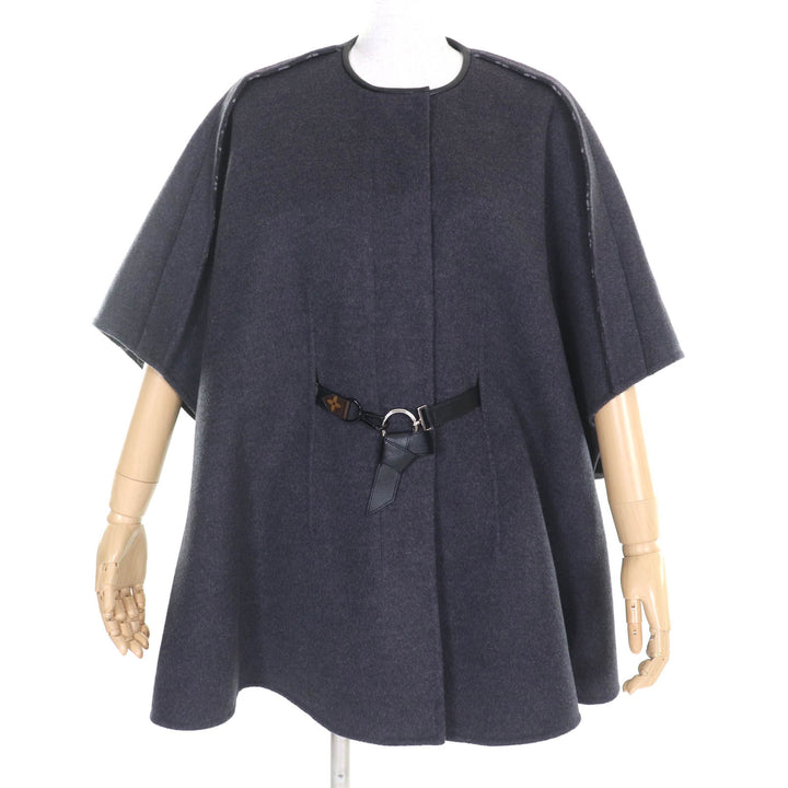 Excellent LOUIS VUITTON coat Belted monogram placket Charcoal gray 34 FGC038QWE