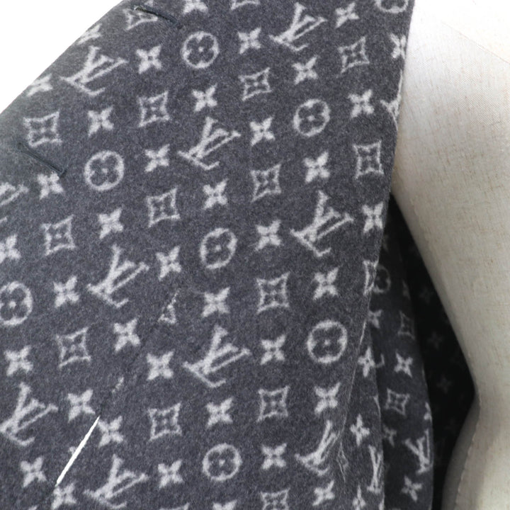 Excellent LOUIS VUITTON coat Belted monogram placket Charcoal gray 34 FGC038QWE