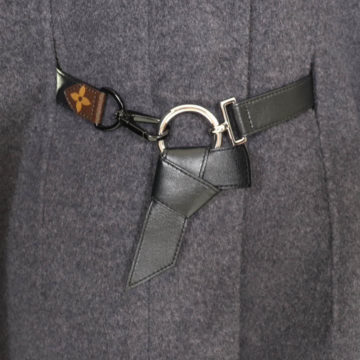 Excellent LOUIS VUITTON coat Belted monogram placket Charcoal gray 34 FGC038QWE