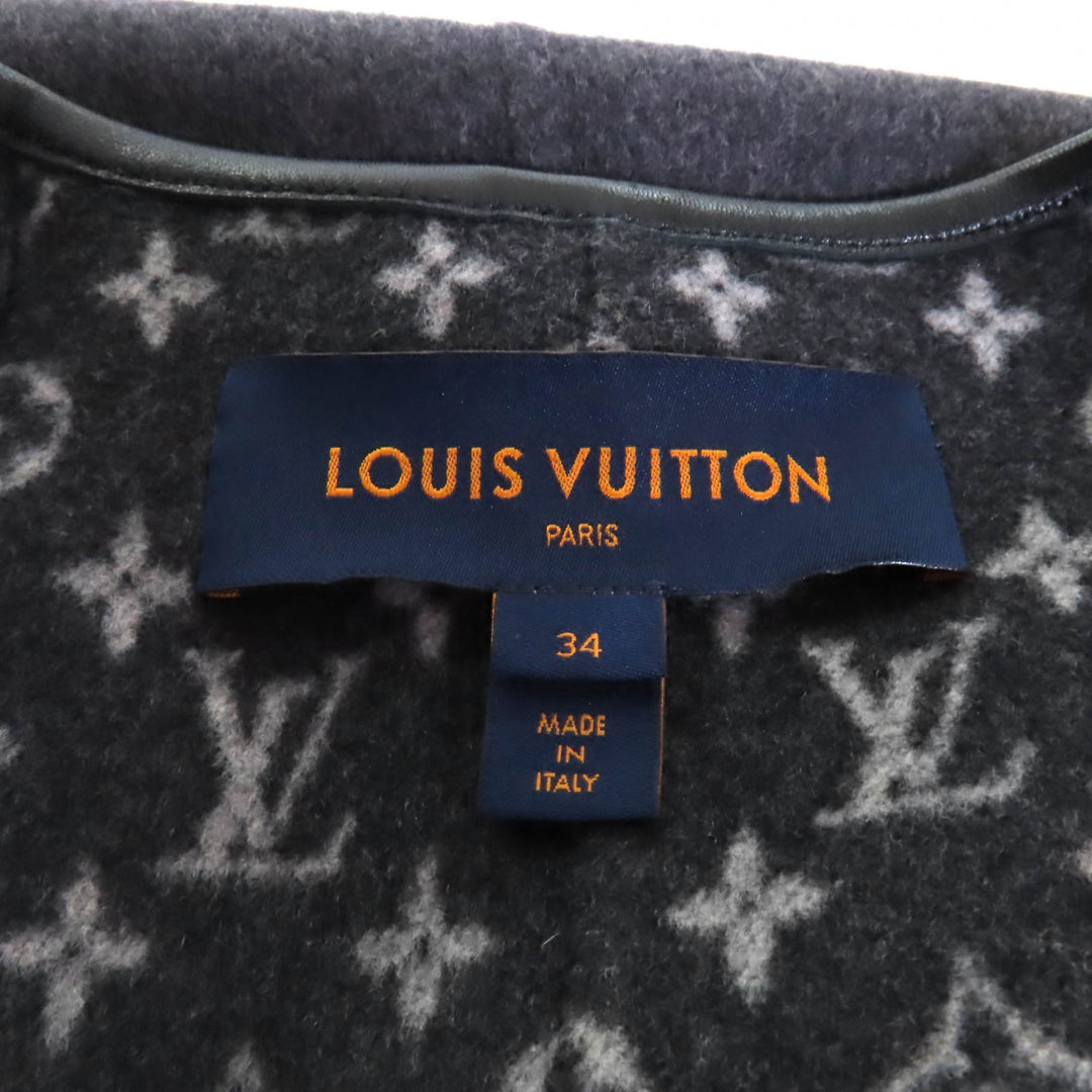 Excellent LOUIS VUITTON coat Belted monogram placket Charcoal gray 34 FGC038QWE