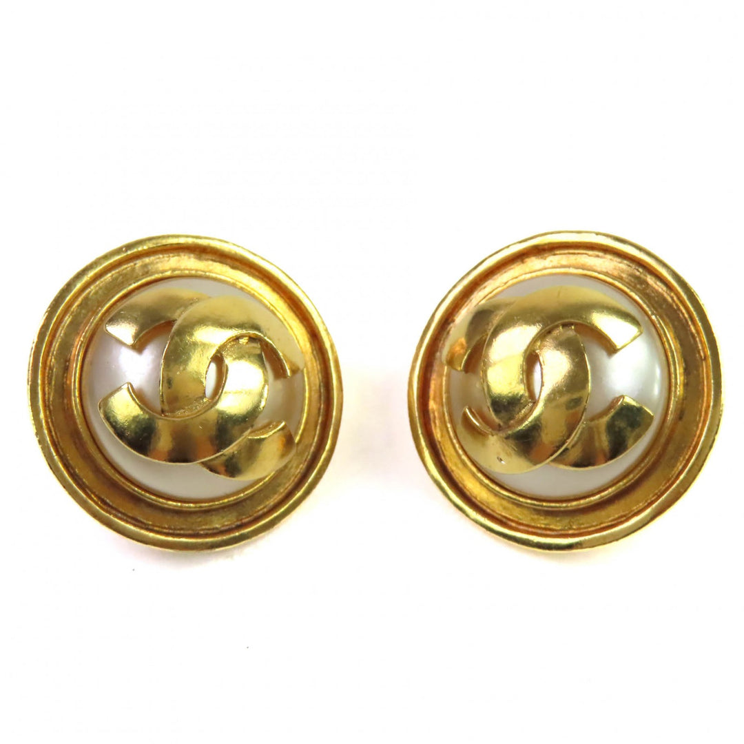CHANEL Earring COCO Mark Faux Pearl Round Earrings (for both ears) gold 95P