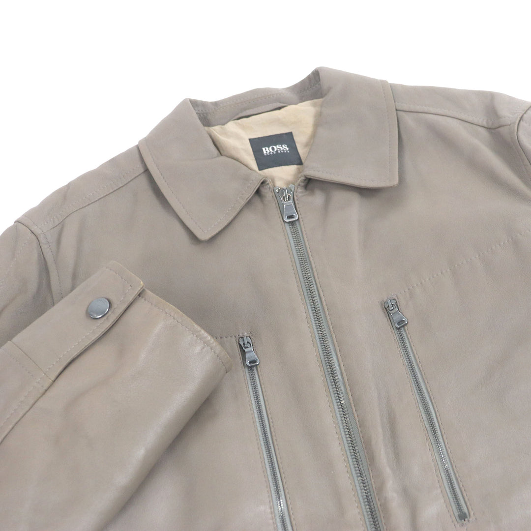 Good HUGO BOSS leather jacket Charcoal system Goat leather mens 46