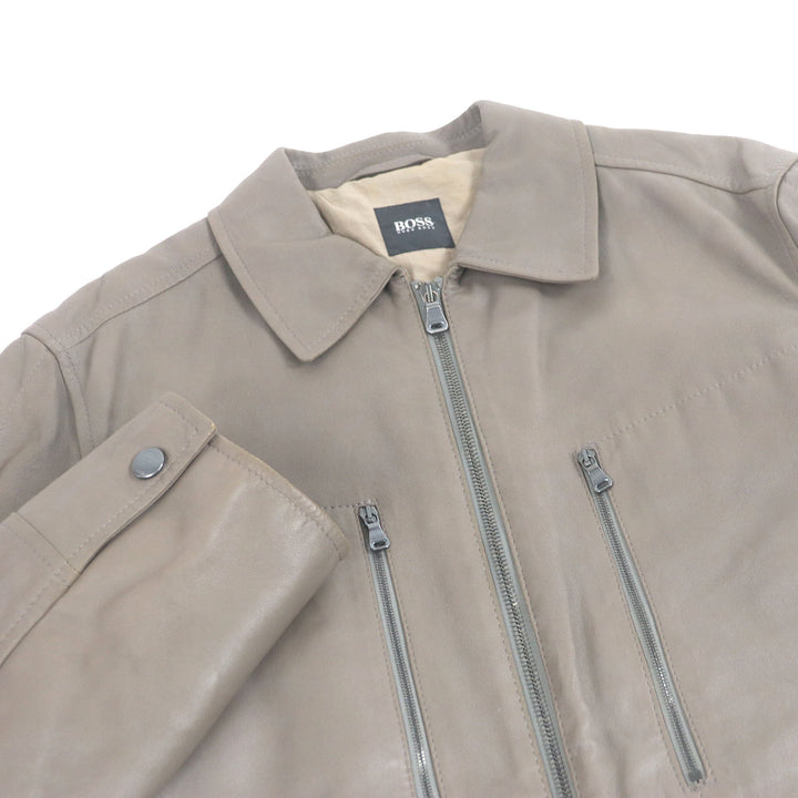 Good HUGO BOSS leather jacket Charcoal system Goat leather mens 46