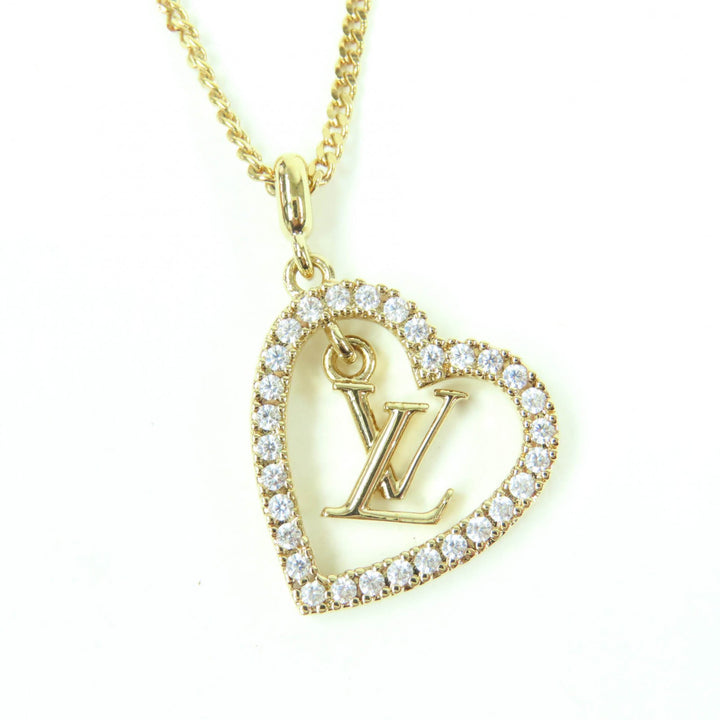 Excellent LOUIS VUITTON Necklace Necklace・My LV Heart Rhinestone gold Women M02389