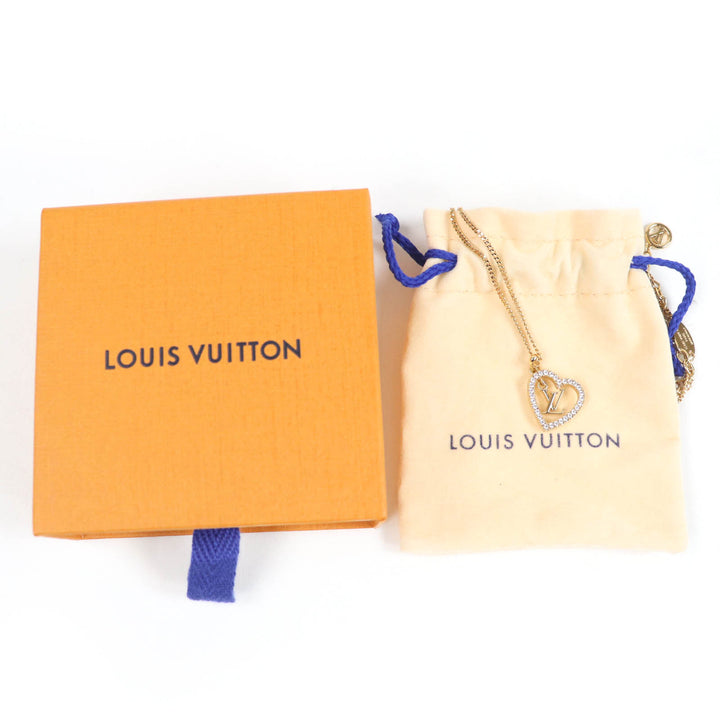 Excellent LOUIS VUITTON Necklace Necklace・My LV Heart Rhinestone gold Women M02389