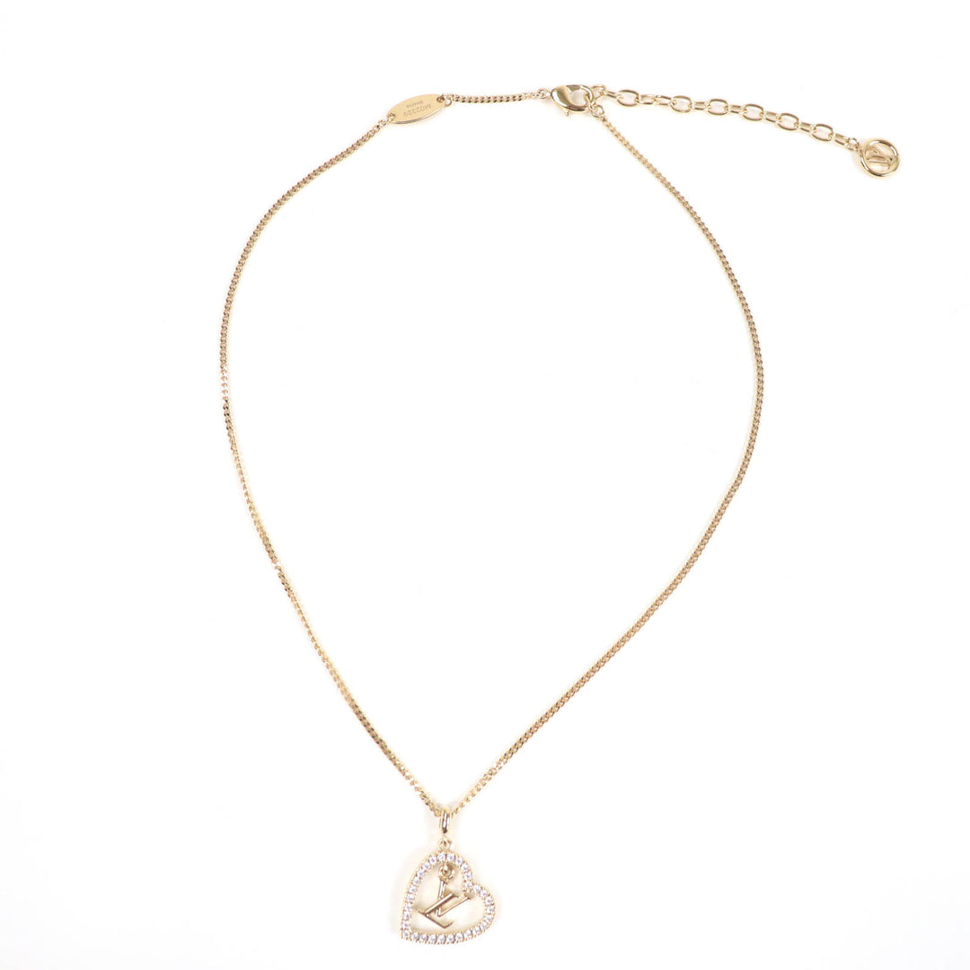 Excellent LOUIS VUITTON Necklace Necklace・My LV Heart Rhinestone gold Women M02389