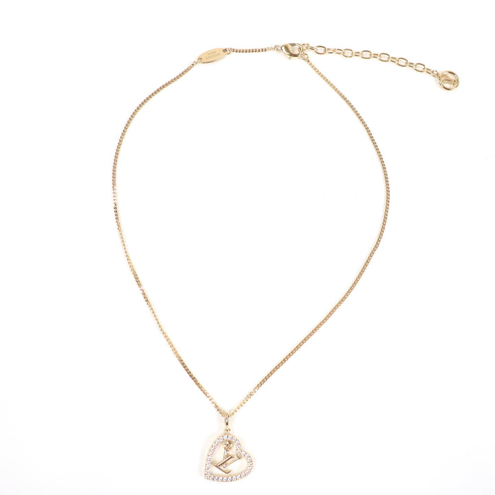Excellent LOUIS VUITTON Necklace Necklace・My LV Heart Rhinestone gold Women M02389