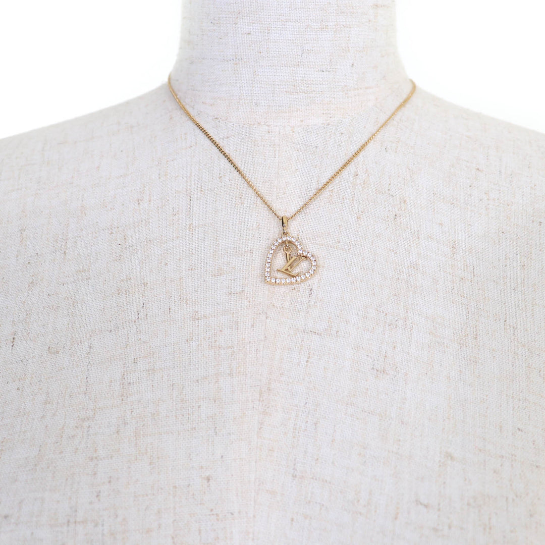 Excellent LOUIS VUITTON Necklace Necklace・My LV Heart Rhinestone gold Women M02389