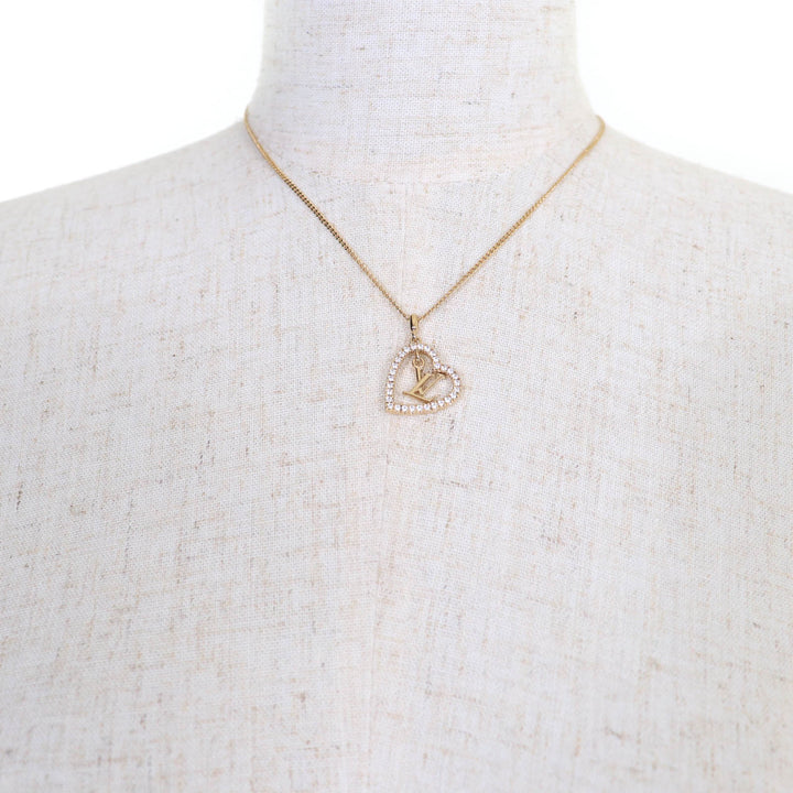 Excellent LOUIS VUITTON Necklace Necklace・My LV Heart Rhinestone gold Women M02389