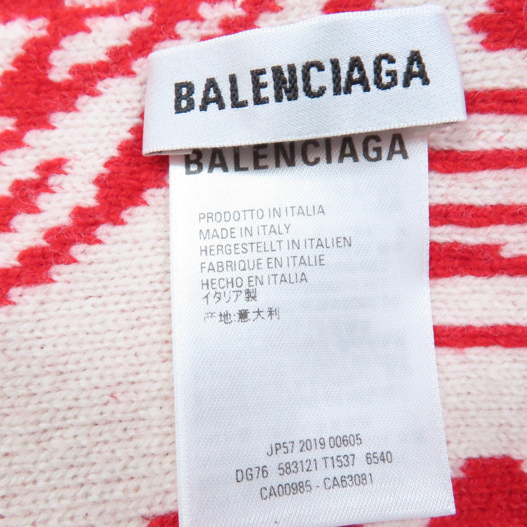 Great BALENCIAGA Scarf Large all-over logo shawl Red Ivory Virgin wool Women S 583121