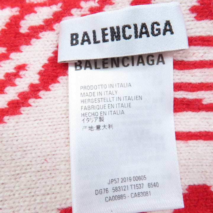 Great BALENCIAGA Scarf Large all-over logo shawl Red Ivory Virgin wool Women S 583121