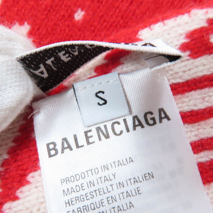 Great BALENCIAGA Scarf Large all-over logo shawl Red Ivory Virgin wool Women S 583121