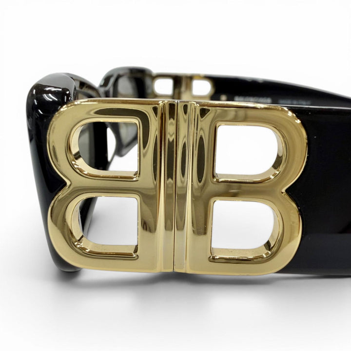 Very Good BALENCIAGA sunglasses Dynasty Rectangle BB logo black Gold BB0096S