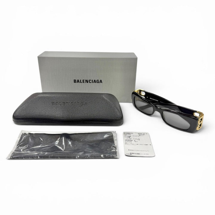 Very Good BALENCIAGA sunglasses Dynasty Rectangle BB logo black Gold BB0096S