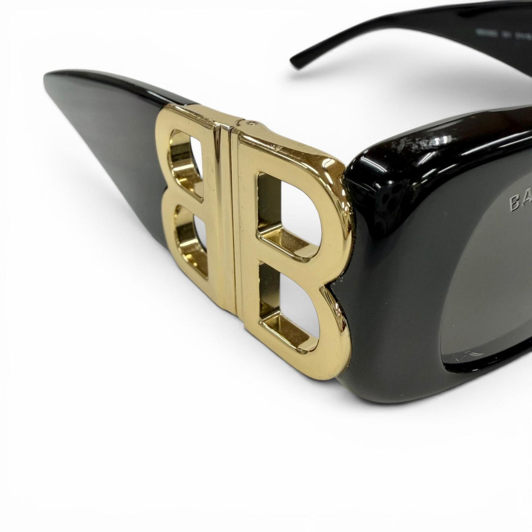 Very Good BALENCIAGA sunglasses Dynasty Rectangle BB logo black Gold BB0096S