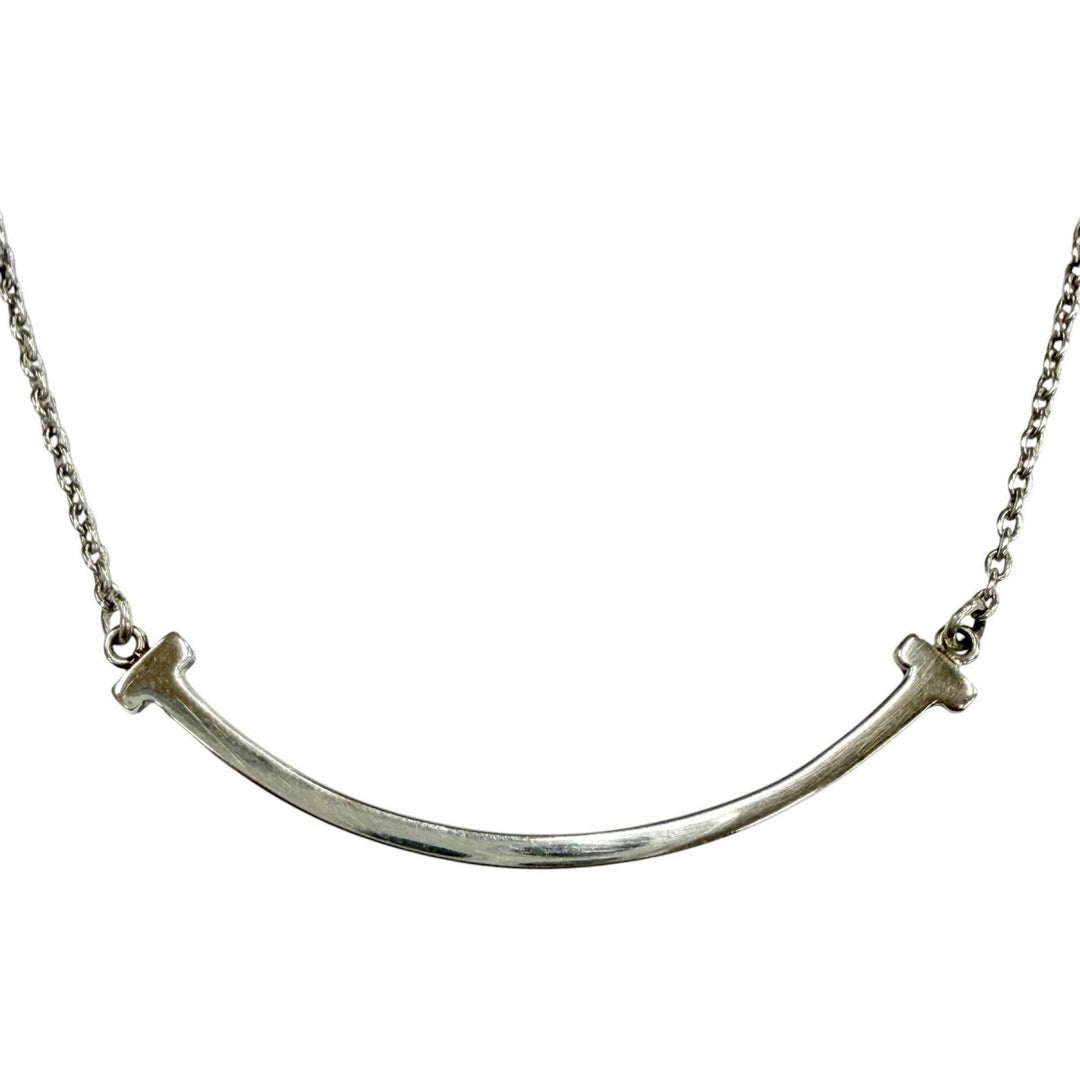 Great TIFFANY&Co. Necklace T Smile Pendant Small Silver AG925 Women