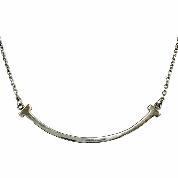 Great TIFFANY&Co. Necklace T Smile Pendant Small Silver AG925 Women