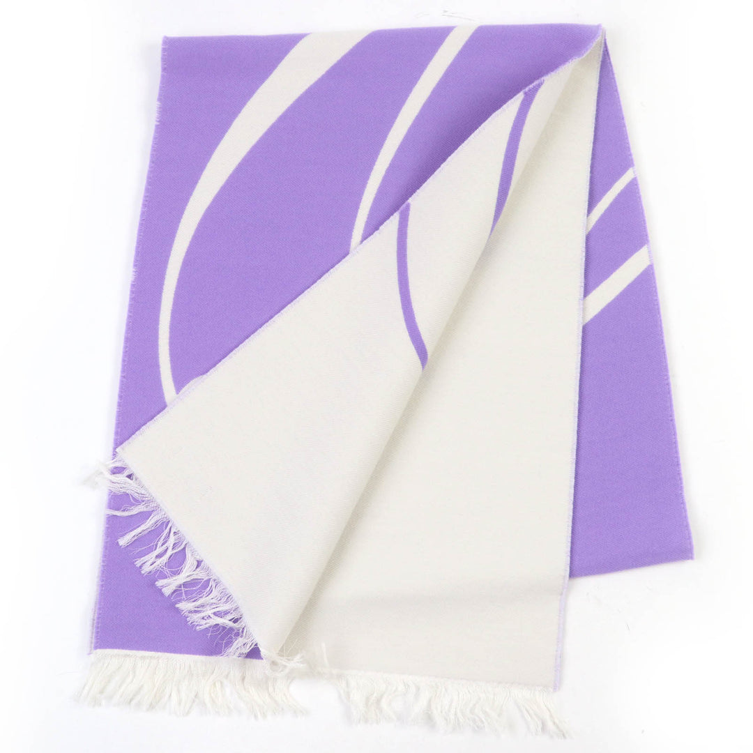 Great BURBERRY Scarf Fringed logo Ivory purple wool Women