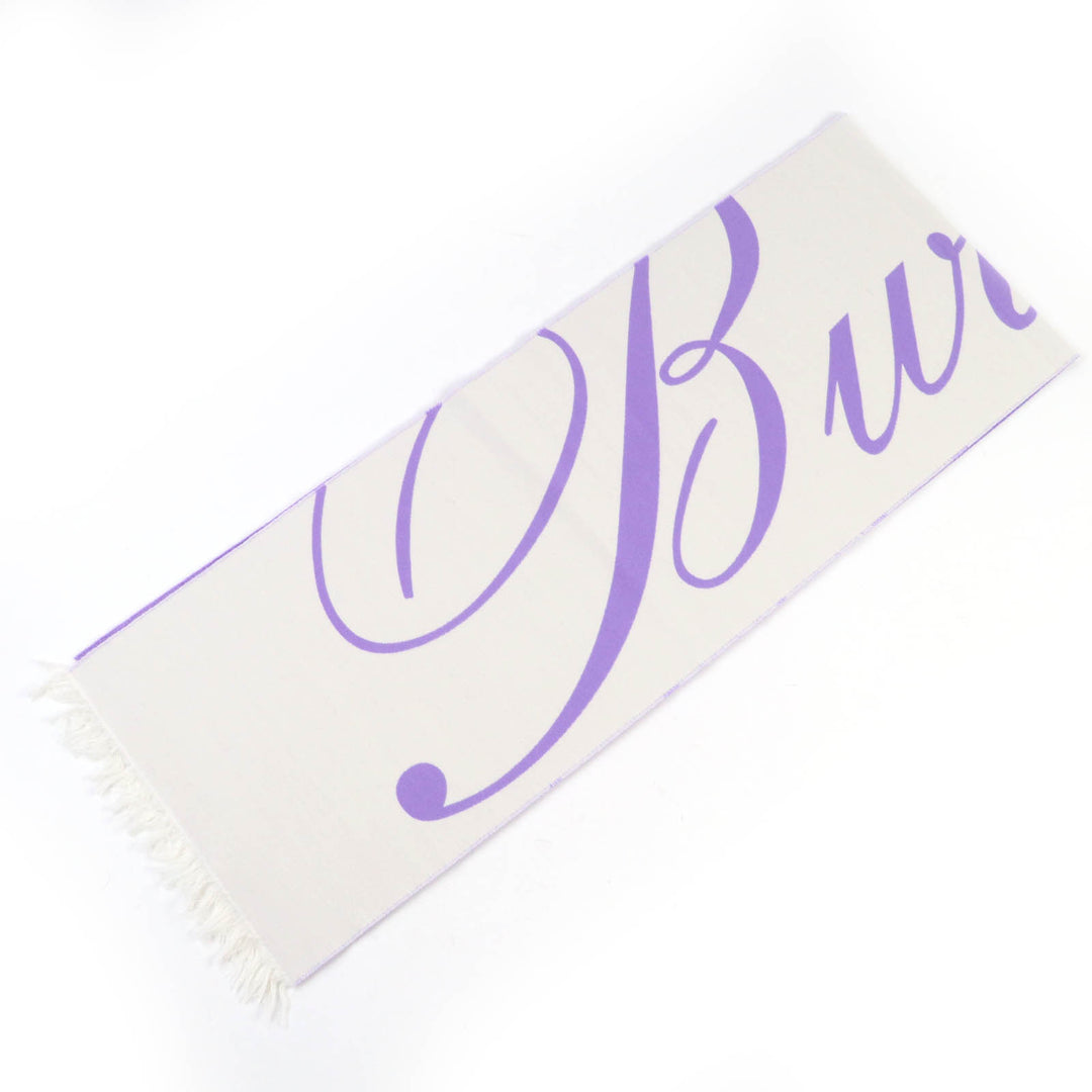 Great BURBERRY Scarf Fringed logo Ivory purple wool Women