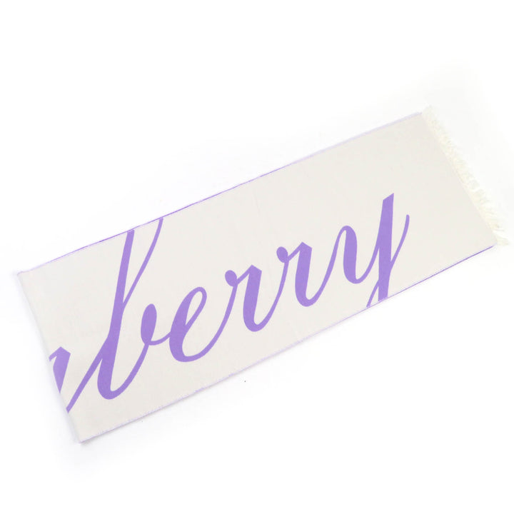 Great BURBERRY Scarf Fringed logo Ivory purple wool Women