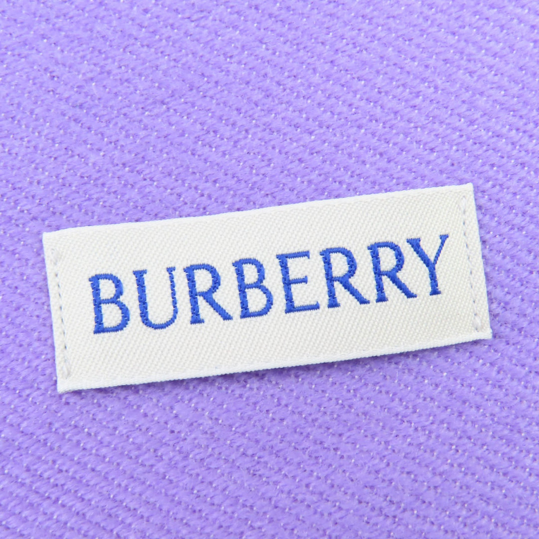 Great BURBERRY Scarf Fringed logo Ivory purple wool Women