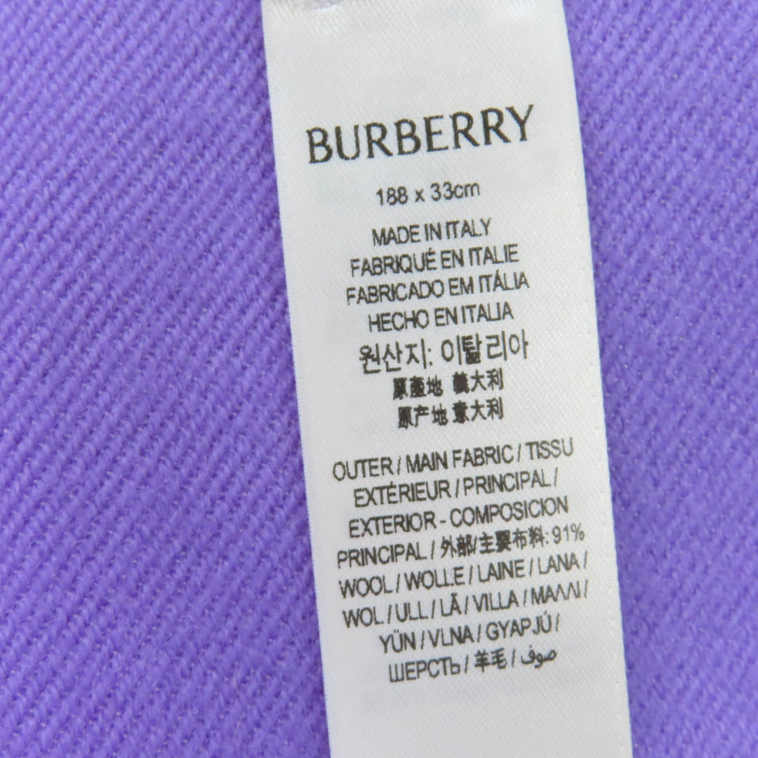 Great BURBERRY Scarf Fringed logo Ivory purple wool Women