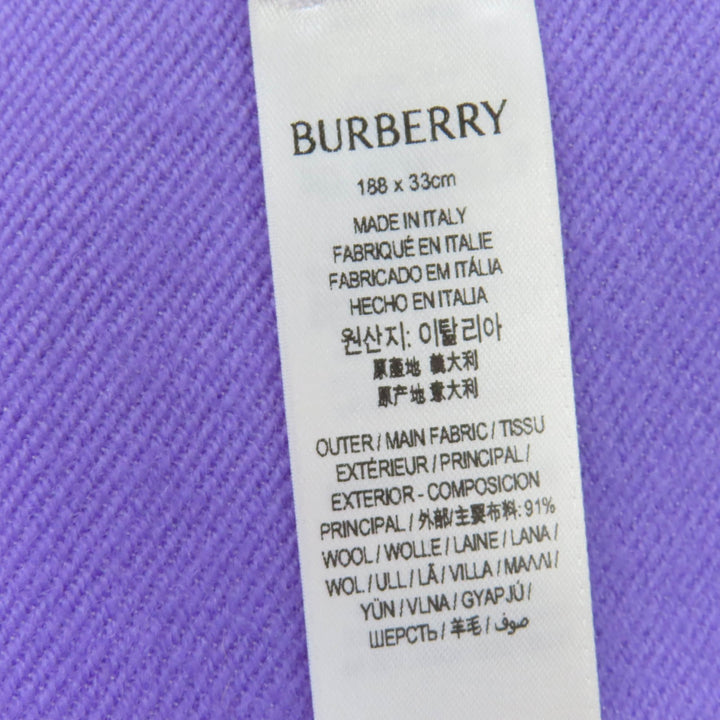 Great BURBERRY Scarf Fringed logo Ivory purple wool Women