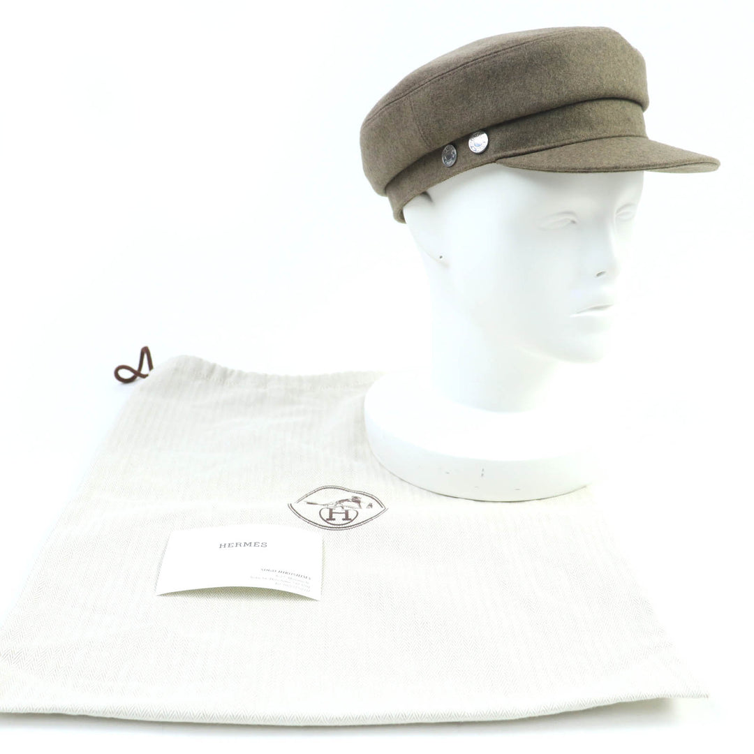 Pristine HERMES Casquette Deauville Serie Metal Brown cashmere Women 58