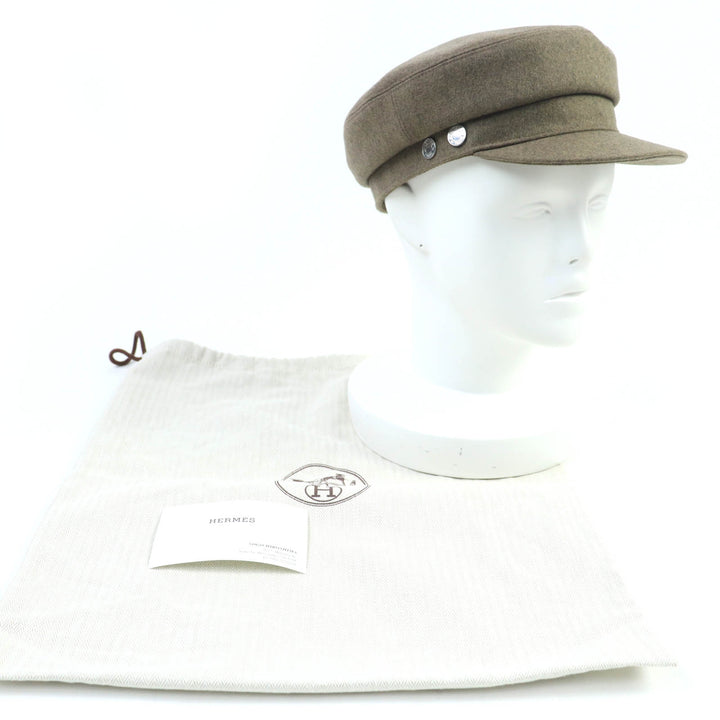 Pristine HERMES Casquette Deauville Serie Metal Brown cashmere Women 58