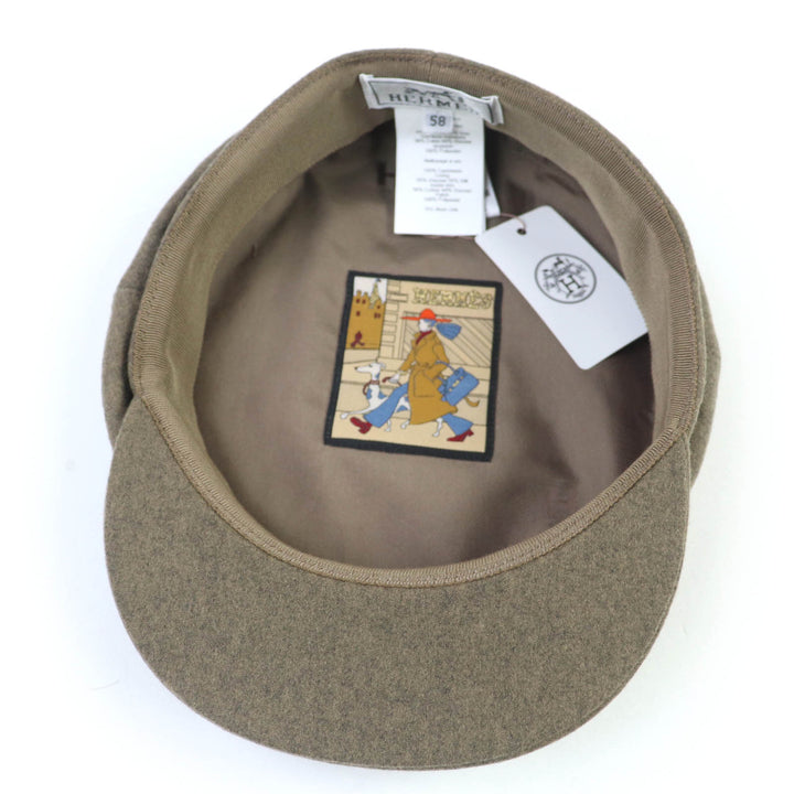 Pristine HERMES Casquette Deauville Serie Metal Brown cashmere Women 58