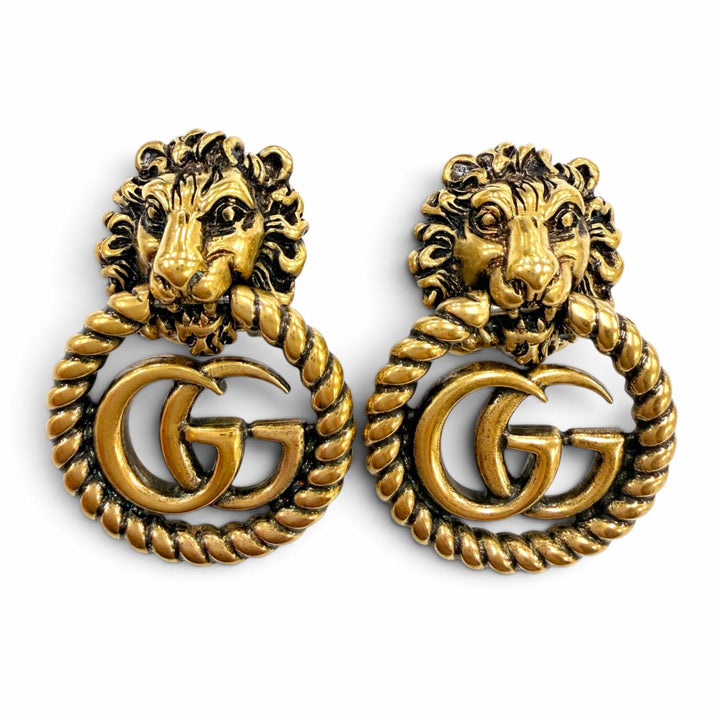 Great GUCCI Earring GG Marmont Lion Head Accessories gold Women
