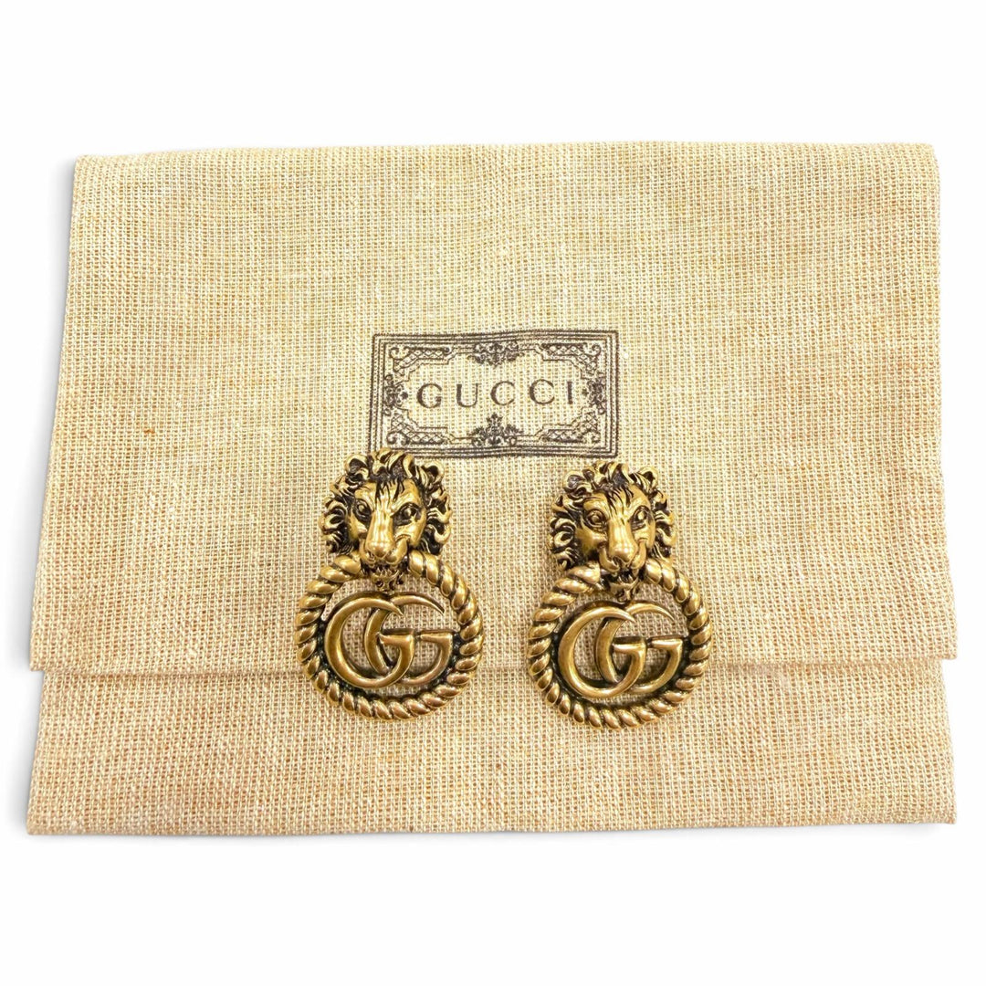 Great GUCCI Earring GG Marmont Lion Head Accessories gold Women