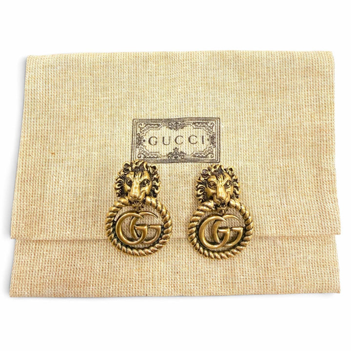 Great GUCCI Earring GG Marmont Lion Head Accessories gold Women