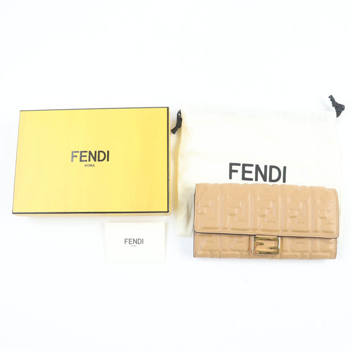 Excellent FENDI Purse FFMetal Baguette Continental Leather Long Wallet with 3D FF 8M0251