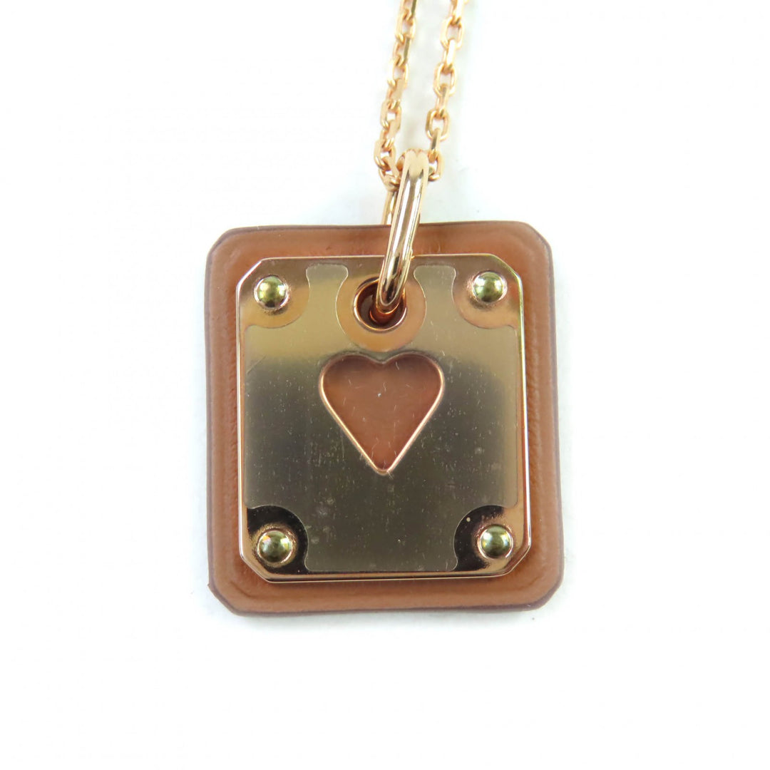 Pristine HERMES Necklace Asdukur Heart pink gold brown Women