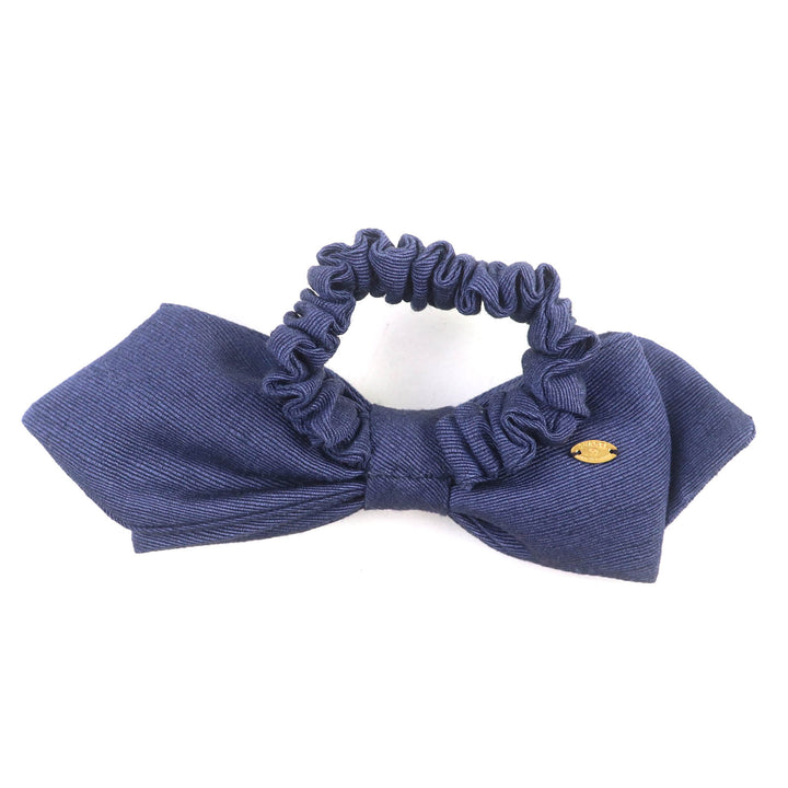 Very Good CHANEL hair accessory COCO MarkMetal Fabric Ribbon Scrunchie Navy