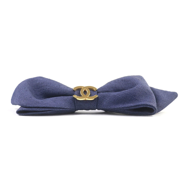 Very Good CHANEL hair accessory COCO MarkMetal Fabric Ribbon Scrunchie Navy