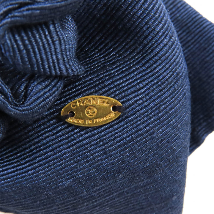 Very Good CHANEL hair accessory COCO MarkMetal Fabric Ribbon Scrunchie Navy