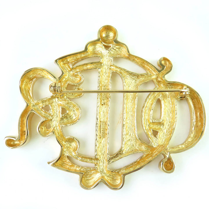 Excellent Christian Dior Brooch Emblem Logo Design gold Women
