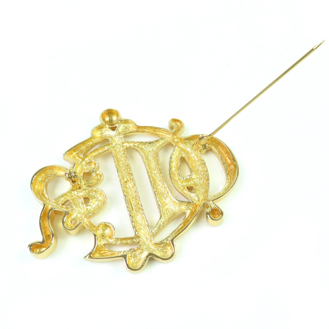 Excellent Christian Dior Brooch Emblem Logo Design gold Women