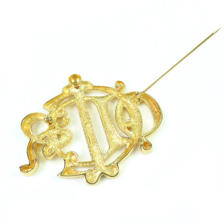Excellent Christian Dior Brooch Emblem Logo Design gold Women
