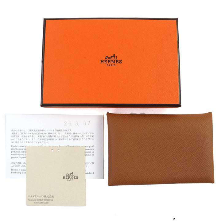 Pristine HERMES Card Case Calvi Epsom Leather Women