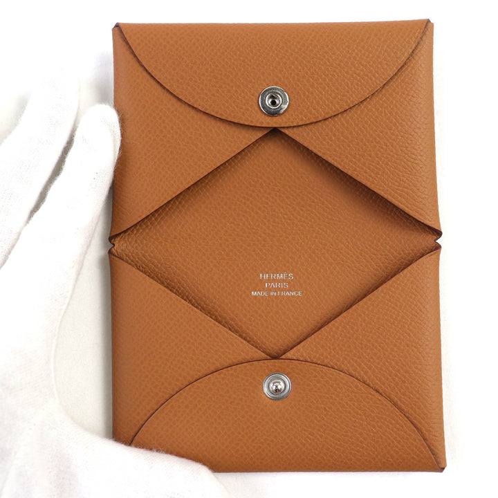 Pristine HERMES Card Case Calvi Epsom Leather Women