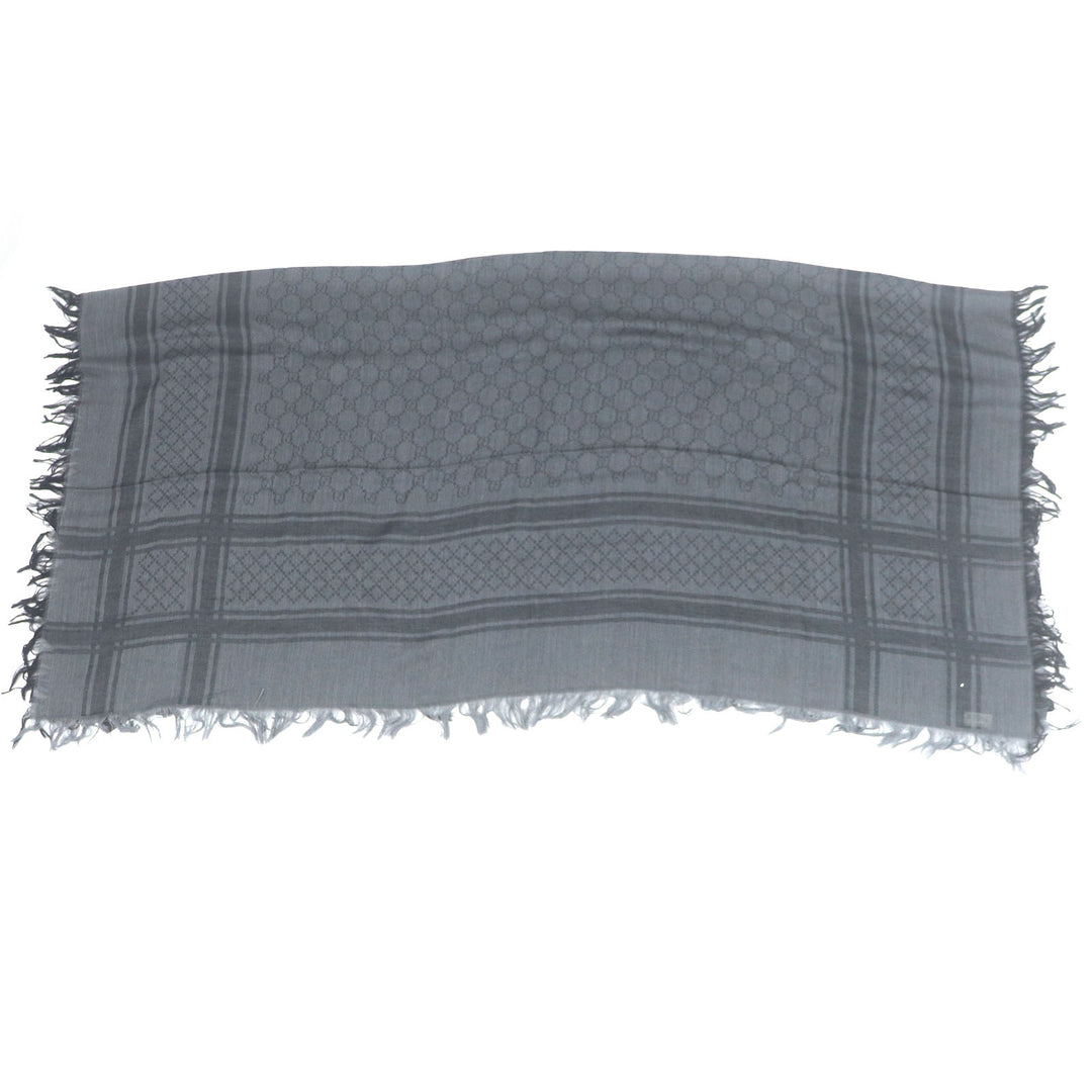 Excellent GUCCI Stall Diamante Check Pattern Fringe gray wool mens 544615