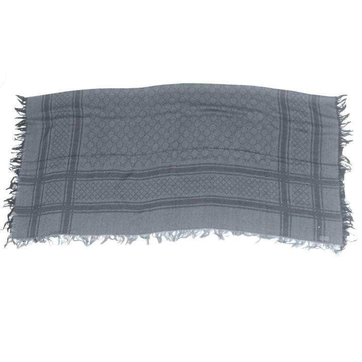Excellent GUCCI Stall Diamante Check Pattern Fringe gray wool mens 544615