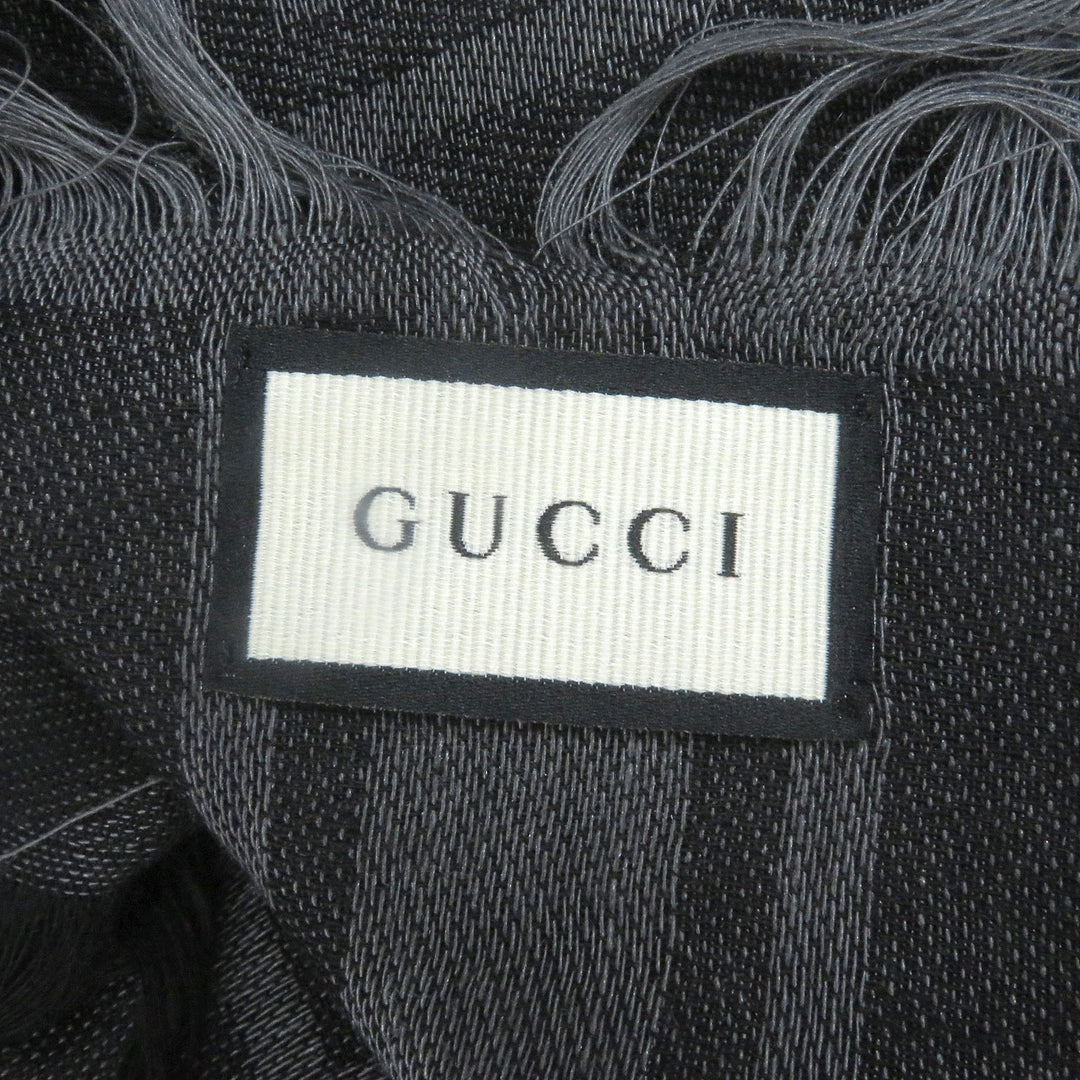 Excellent GUCCI Stall Diamante Check Pattern Fringe gray wool mens 544615
