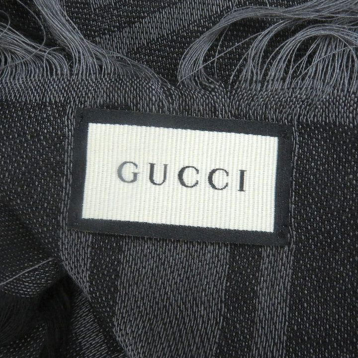 Excellent GUCCI Stall Diamante Check Pattern Fringe gray wool mens 544615