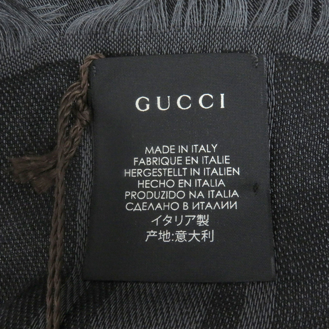 Excellent GUCCI Stall Diamante Check Pattern Fringe gray wool mens 544615