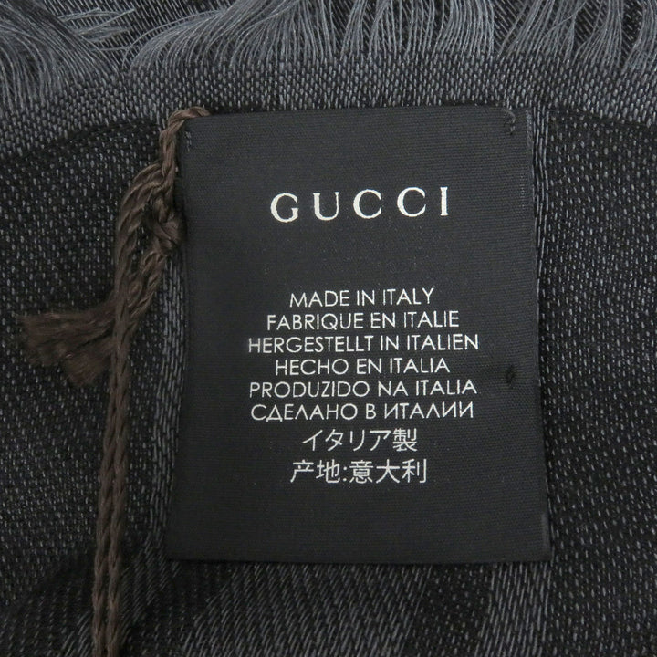 Excellent GUCCI Stall Diamante Check Pattern Fringe gray wool mens 544615